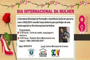 ASSISTÊNCIA SOCIAL PROMOVERÁ EVENTO DO DIA INTERNACIONAL DA MULHER