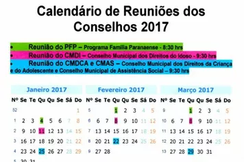 CALENDÁRIO DE REUNIÕES DOS CONSELHOS VINCULADOS A SECRETARIA MUNICIPAL DE PROMOÇÃO E ASSISNTÊNCIA SOCIAL