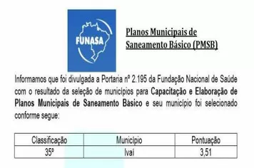 IVAÍ SELECIONADO EM MAIS UM PROGRAMA DO GOVERNO FEDERAL.