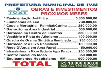 Obras e investimentos para os próximos meses