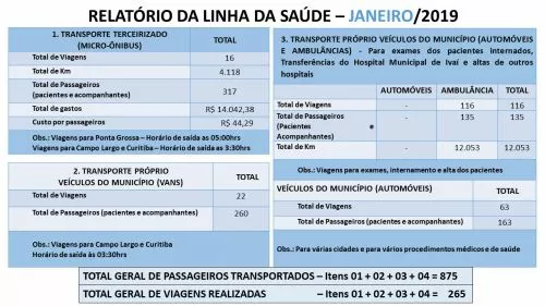 Relatórios Atendimentos Secretaria de Saúde Mês de Janeiro